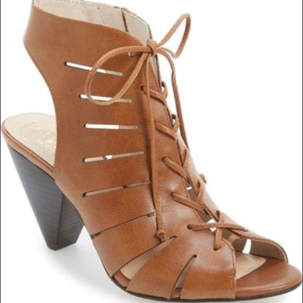 Vince Camuto Estie tan leather lace up cutout sandal heels